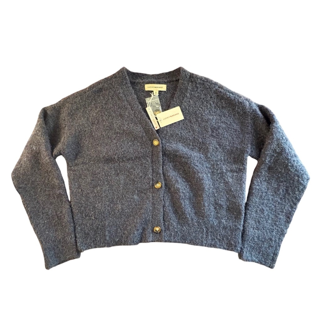 Lucky Brand Womens XS Fuzzy Knit Cardigan Sweater Blue Button Up 53M401 NEW